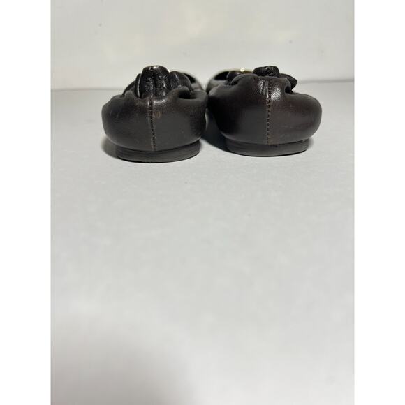 Tory Burch EUC Chocolate Brown Leather Reva Ballet Flats Gold Logo Shoes Size 6 - Picture 2 of 7